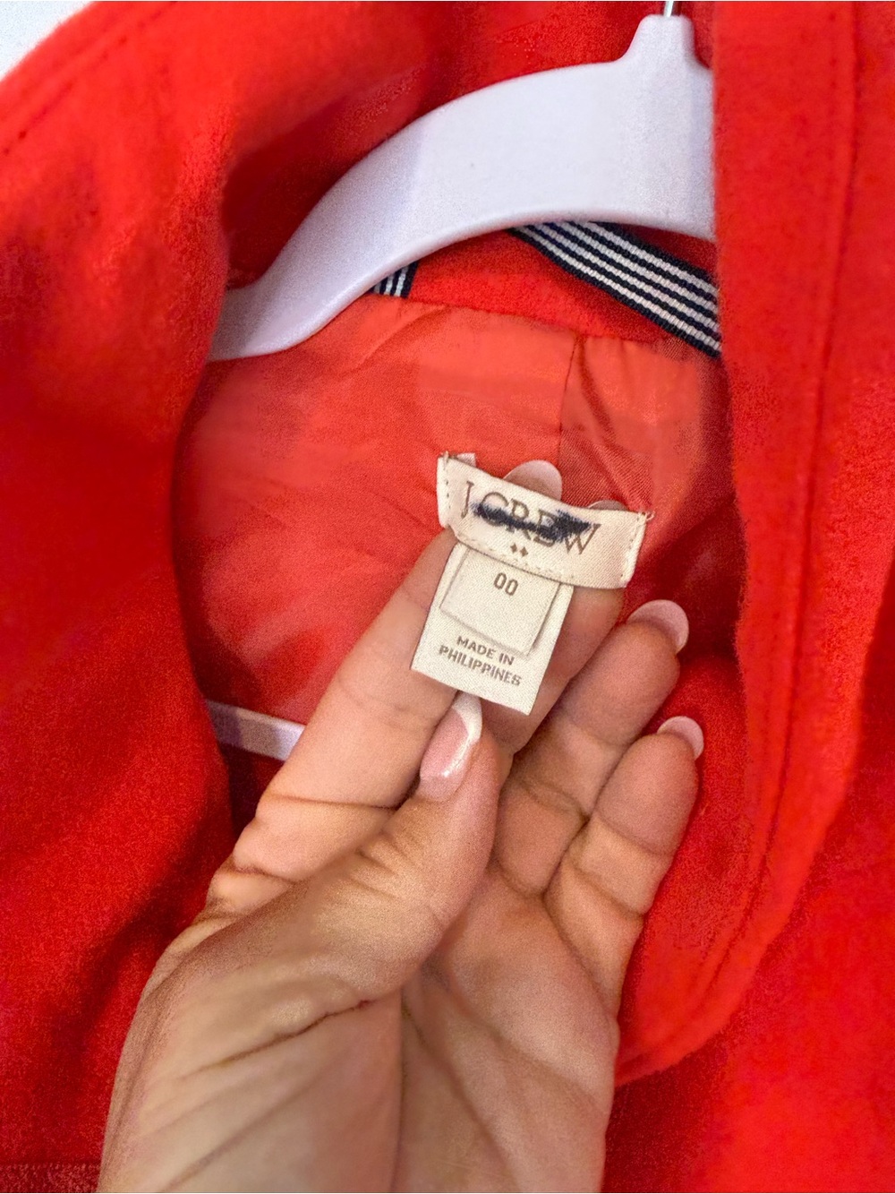 J.CREW Peacoat "City Coat" Cocoon Stadium Jacket Zip Size 00 Bright Orange Wool - Picture 8 of 9